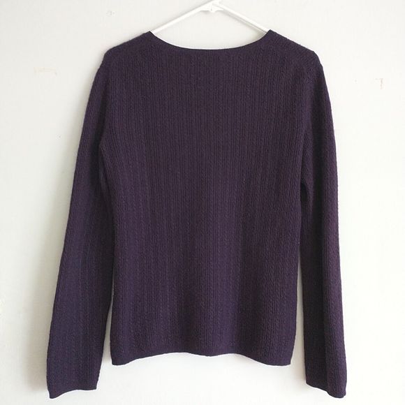 Lord & Taylor Sweater Pullover Women M Purple 2-Ply Cashmere Cable Knit Luxury - Picture 3 of 7